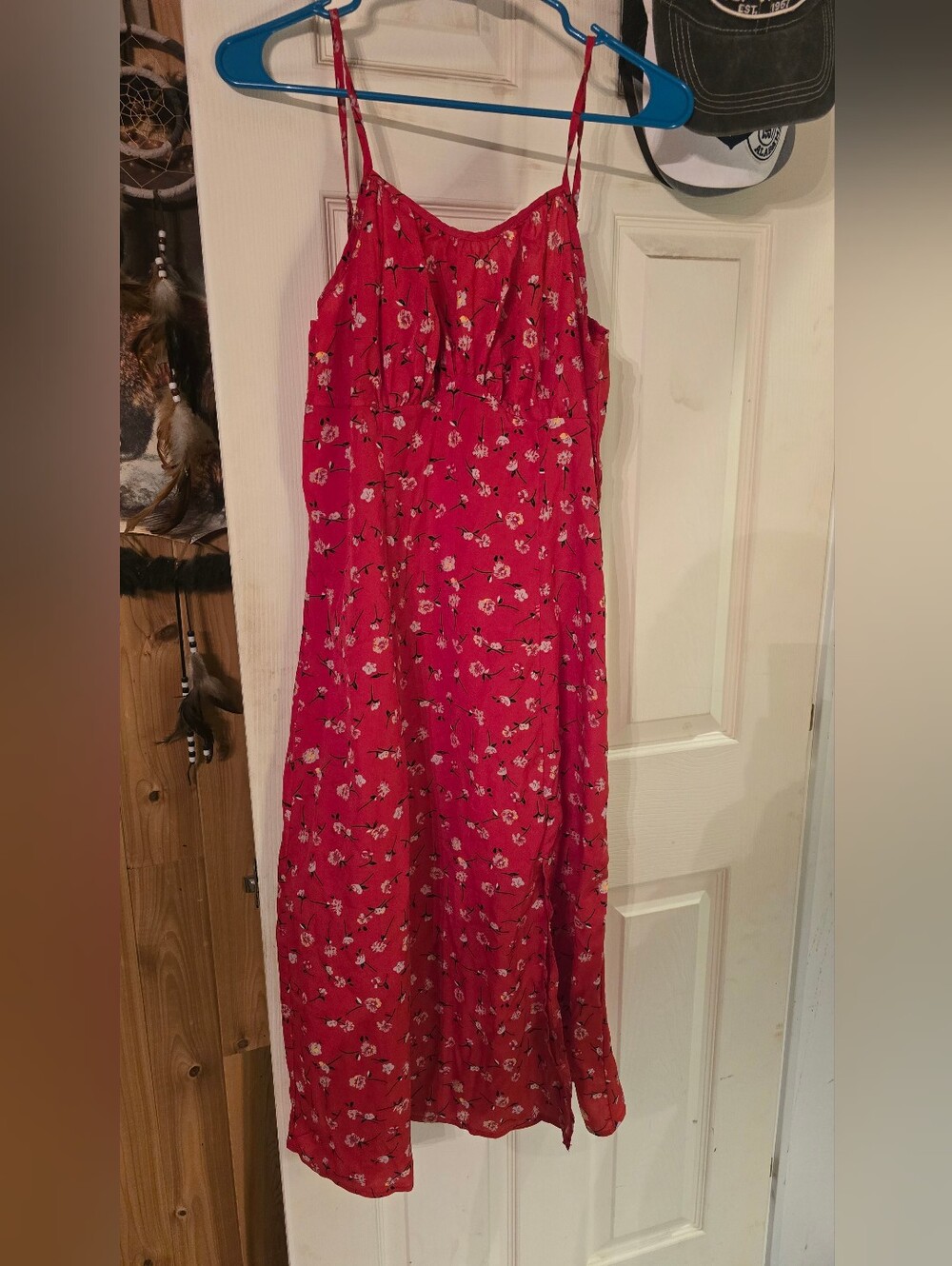 SHEIN Red Floral Spaghetti-Strap Midi Dress
